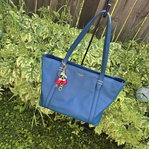 Kate Spade Oakwood Street Pebble Leather Chandra Tote Blue Shoulder Bag Purse - Picture 2 of 12